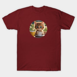 Cute Kitten With Coffee Cup T-Shirt